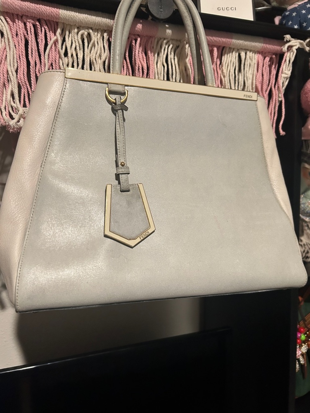 Fendi 2Jours white and rare mint green Medium Tote Bag